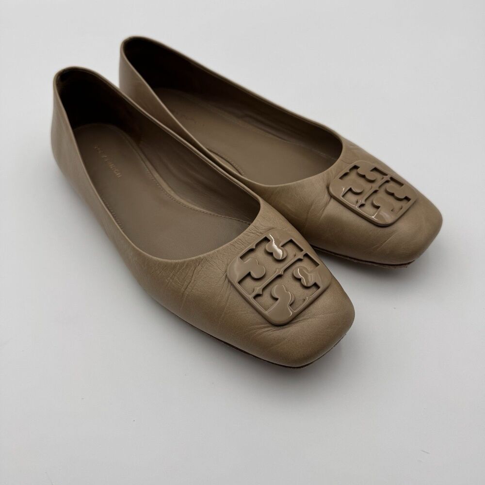 Tory Burch Nude Leather Ballet Flats Square Toe Size 9 1/2M Women’s